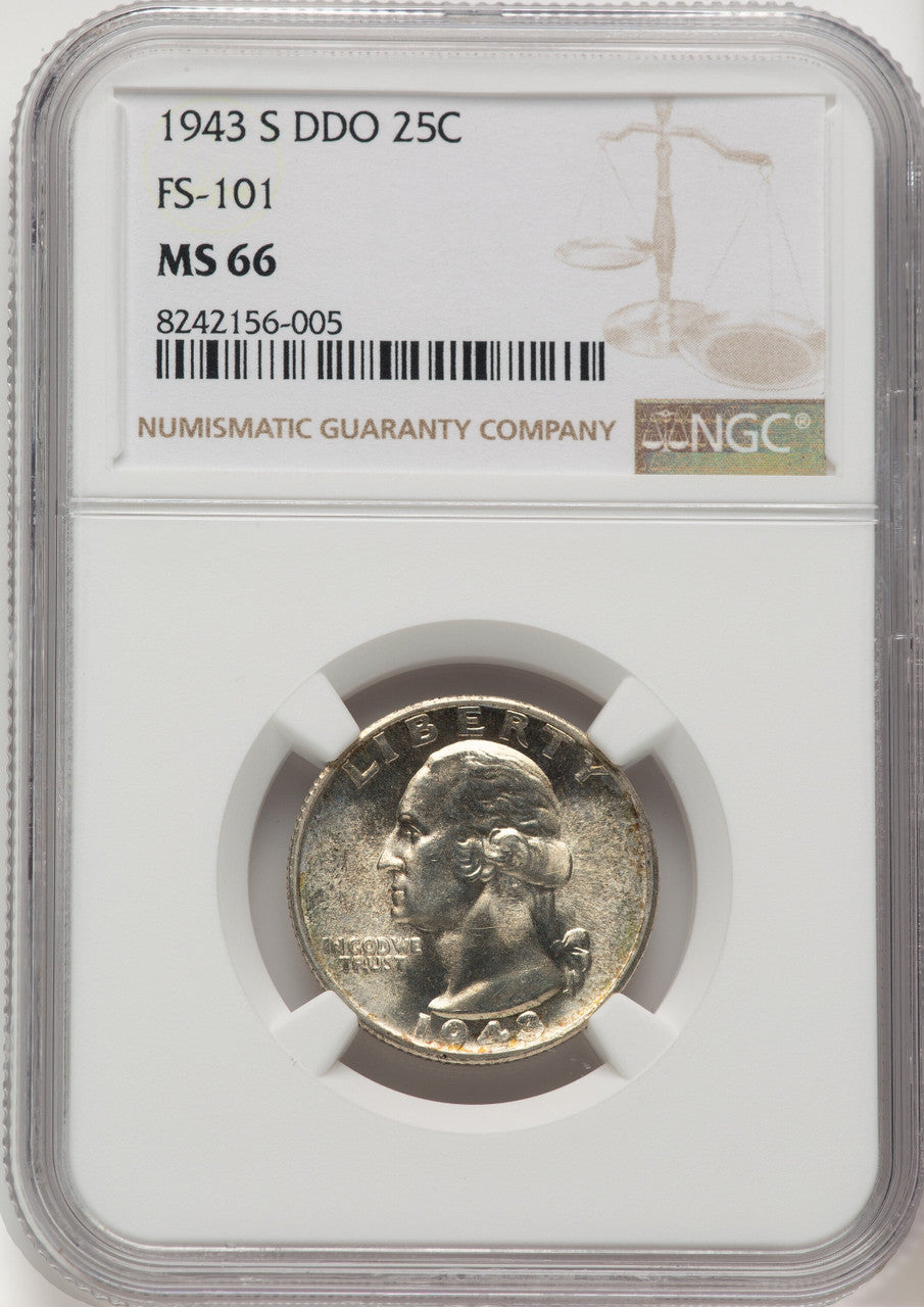 1943-S 25C Doubled Die Obverse Washington Quarter NGC MS66