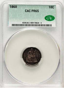 1860 10C Proof Seated Dime CACG PR65