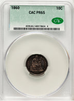 1860 10C Proof Seated Dime CACG PR65