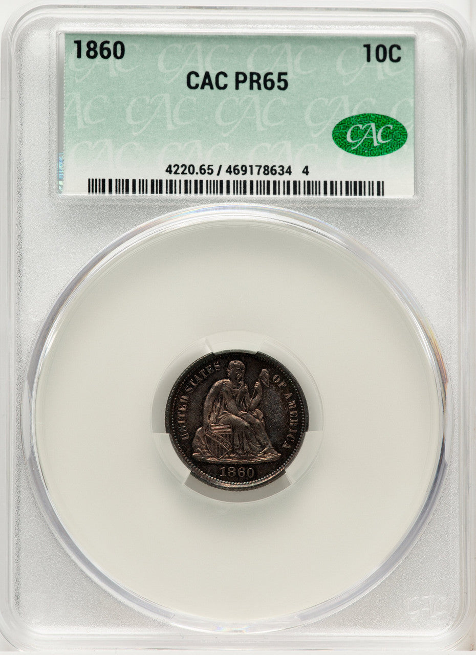 1860 10C Proof Seated Dime CACG PR65