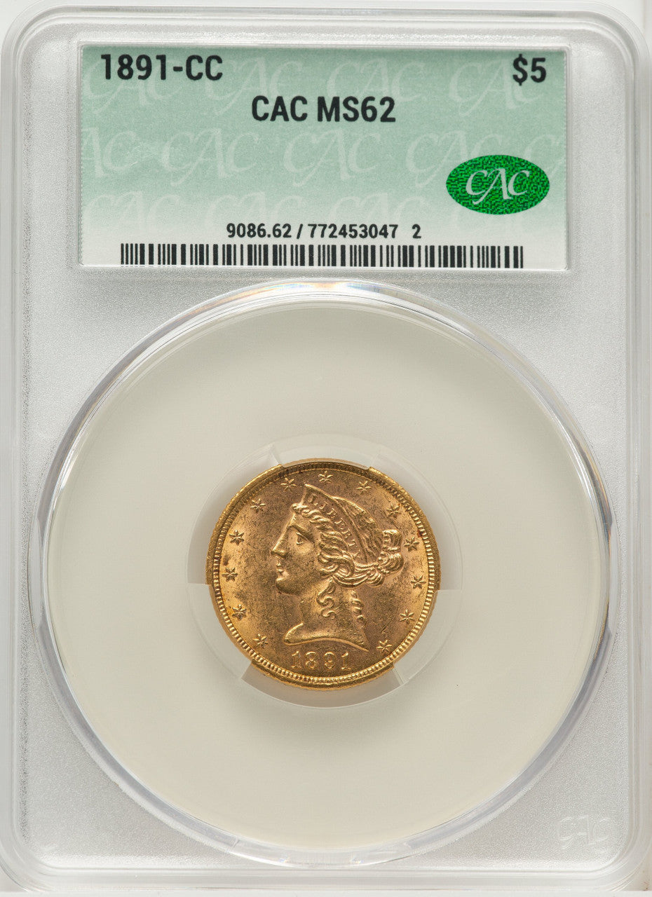 1891-CC $5 Liberty Half Eagle CACG MS62