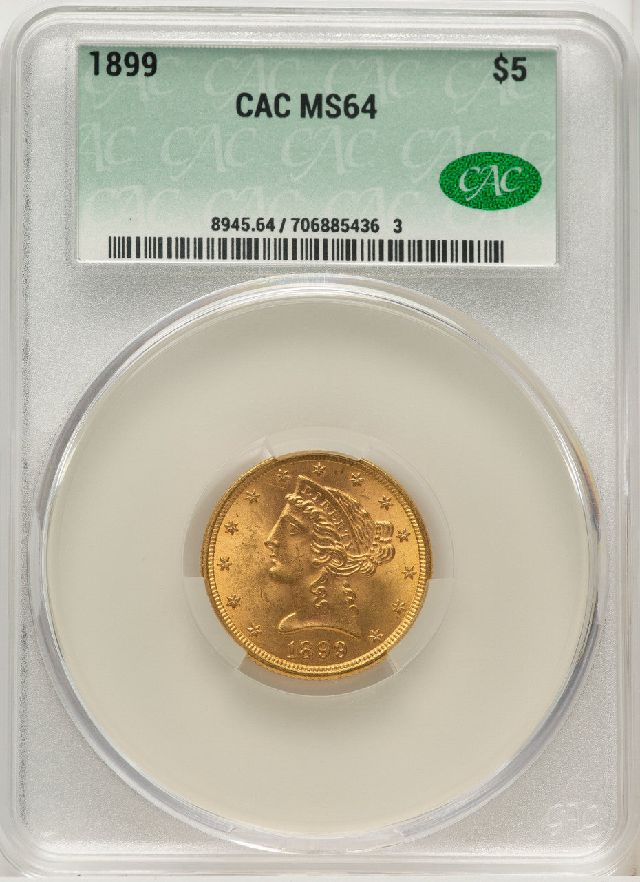 1899 $5 Liberty Half Eagle CACG MS64