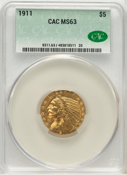 1911 $5 Indian Half Eagle CACG MS63