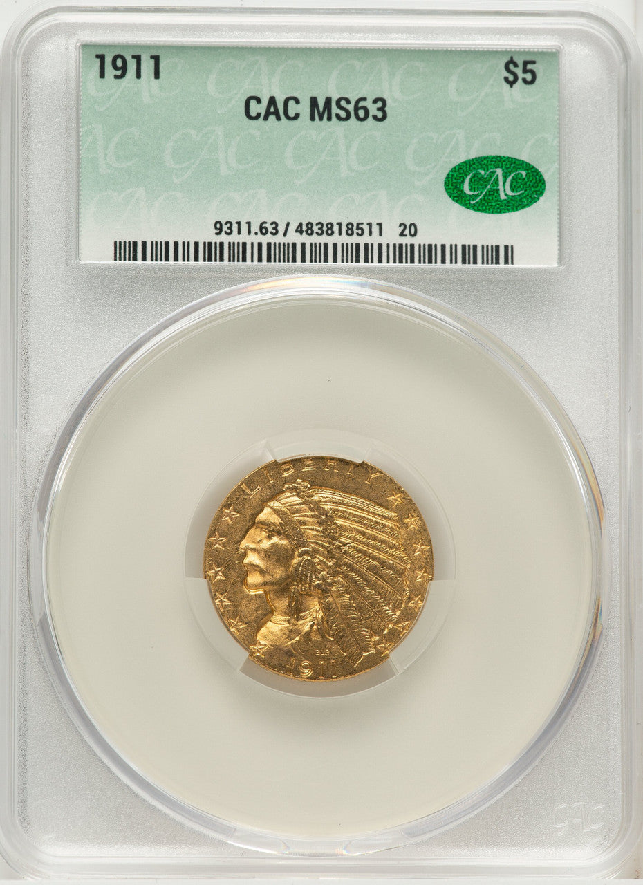 1911 $5 Indian Half Eagle CACG MS63