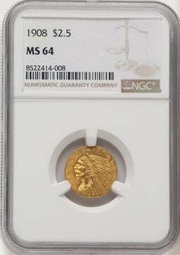 1908 $2.50 Indian Quarter Eagle NGC MS64 (774795003)