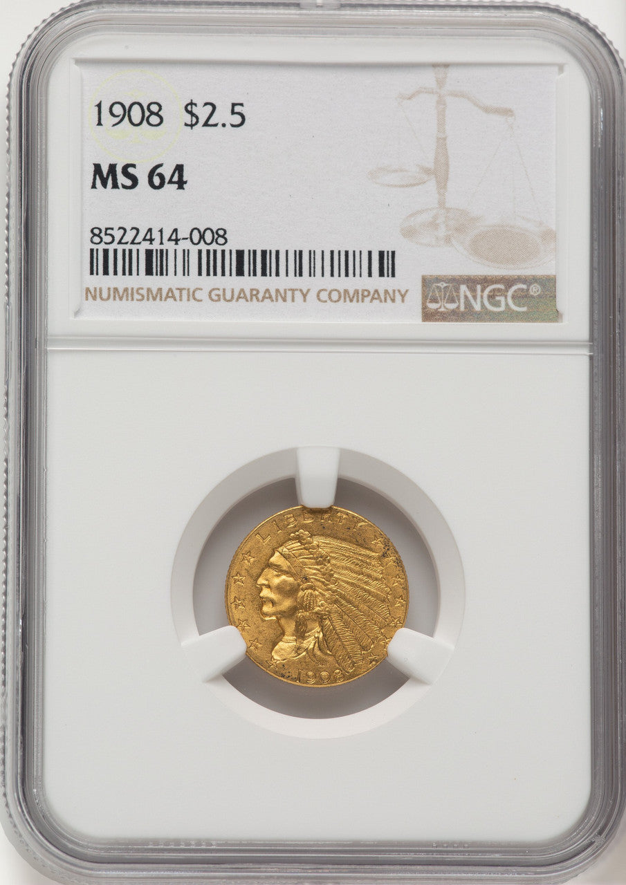 1908 $2.50 Indian Quarter Eagle NGC MS64 (774795003)
