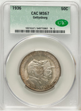 1936 50C Gettysburg Commemorative Silver CACG MS67