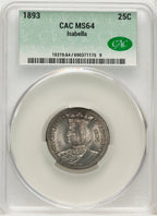 1893 25C Isabella Quarter Commemorative Silver CACG MS64