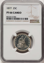 1877 25C CA Proof Seated Quarter NGC PR66