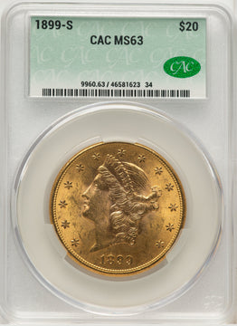 1899-S $20 Liberty Double Eagle CACG MS63