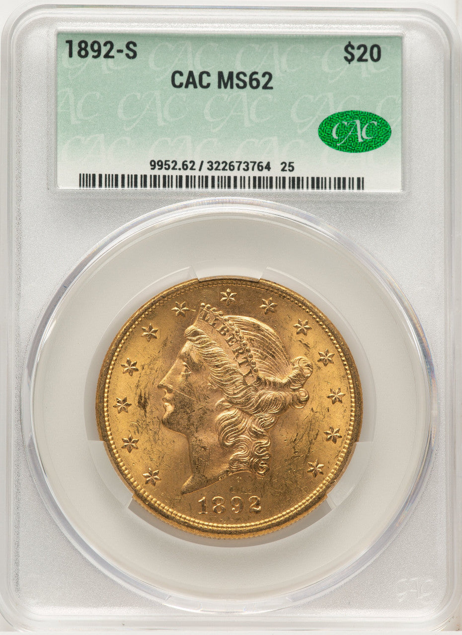 1892-S $20 Liberty Double Eagle CACG MS62 (773481056)
