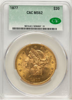 1877 $20 Liberty Double Eagle CACG MS62