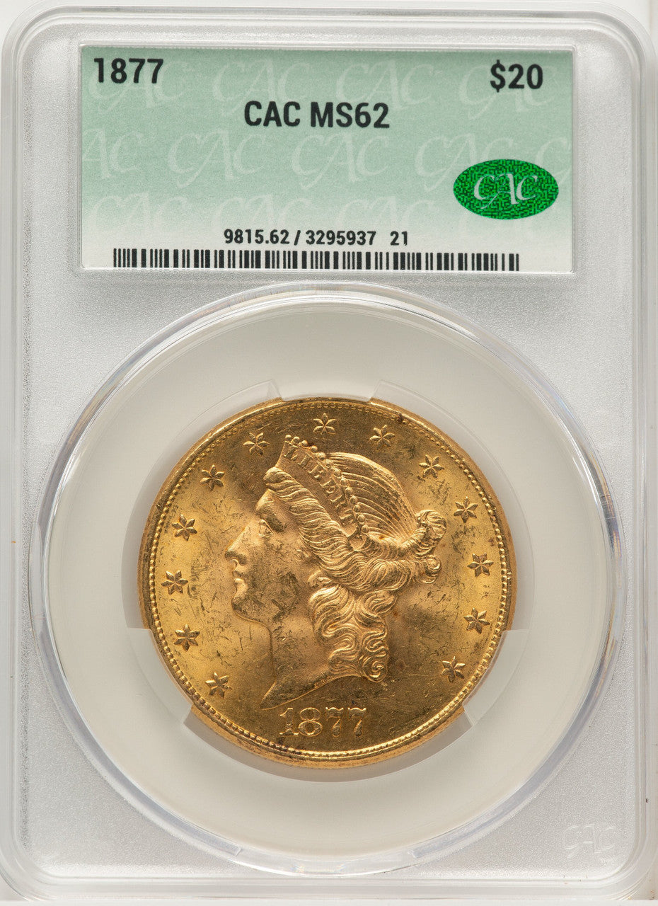 1877 $20 Liberty Double Eagle CACG MS62