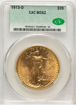 1913-D $20 Saint-Gaudens Double Eagle CACG MS62 (772834041)