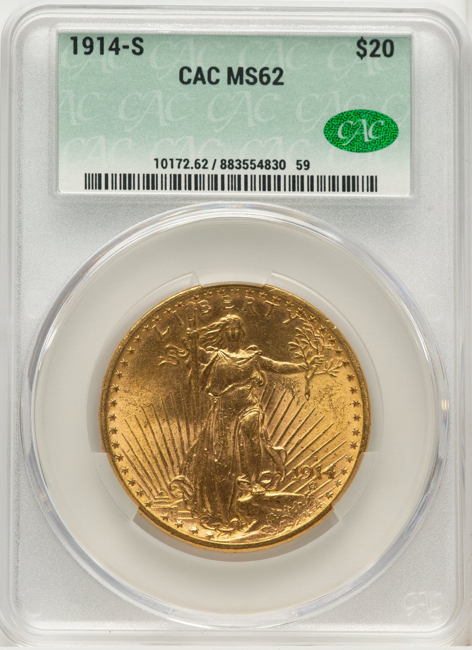 1914-S $20 Saint-Gaudens Double Eagle CACG MS62 (177220303)