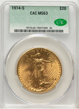 1914-S $20 Saint-Gaudens Double Eagle CACG MS63 (772591035)