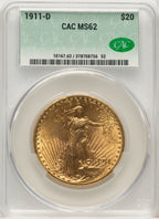 1911-D $20 Saint-Gaudens Double Eagle CACG MS62
