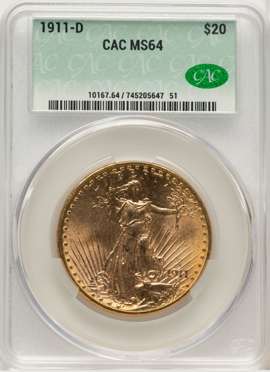 1911-D $20 Saint-Gaudens Double Eagle CACG MS64 (506744005)