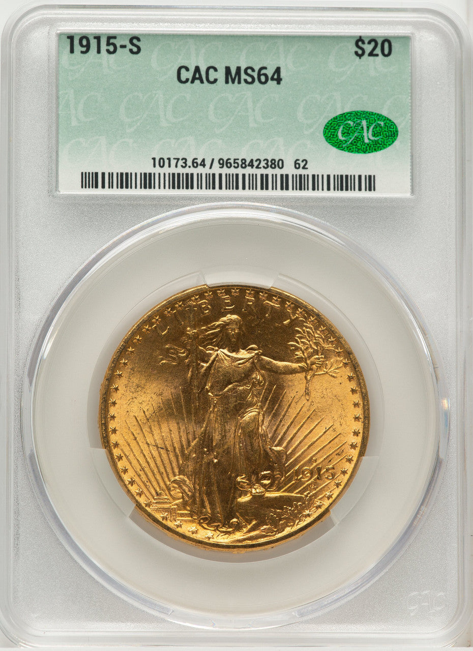 1915-S $20 Brown Label Saint-Gaudens Double Eagle CACG MS64