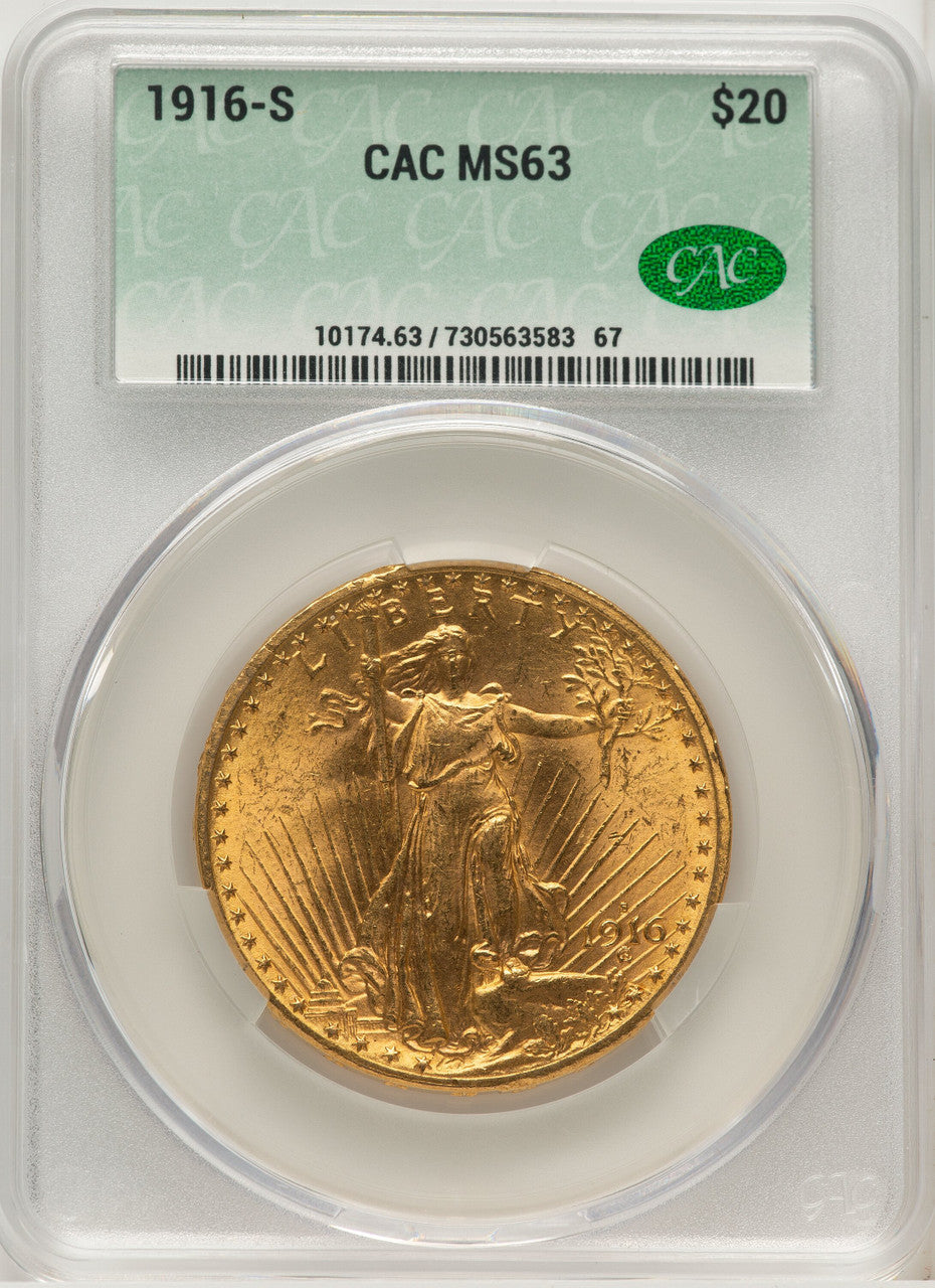 1916-S $20 Saint-Gaudens Double Eagle CACG MS63