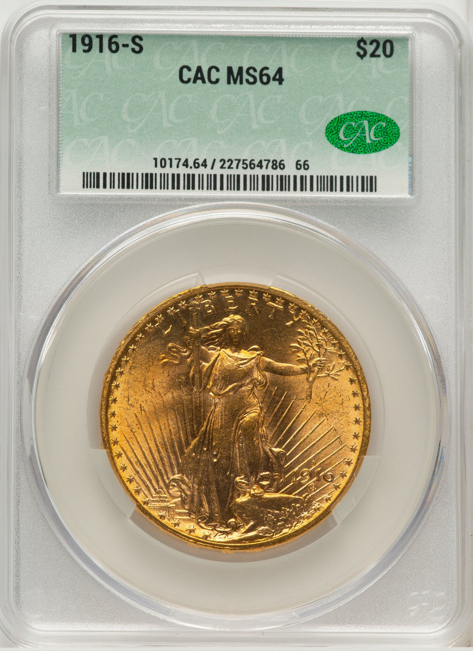 1916-S $20 Saint-Gaudens Double Eagle CACG MS64