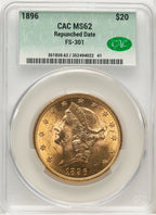 1896 $20 Repunched Date FS-301 Liberty Double Eagle CACG MS62 (507230009)