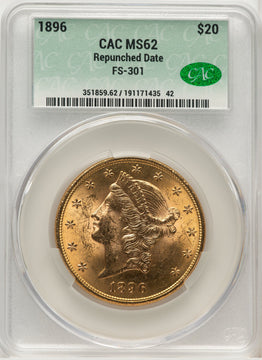 1896 $20 Repunched Date FS-301 Liberty Double Eagle CACG MS62 (507267068)