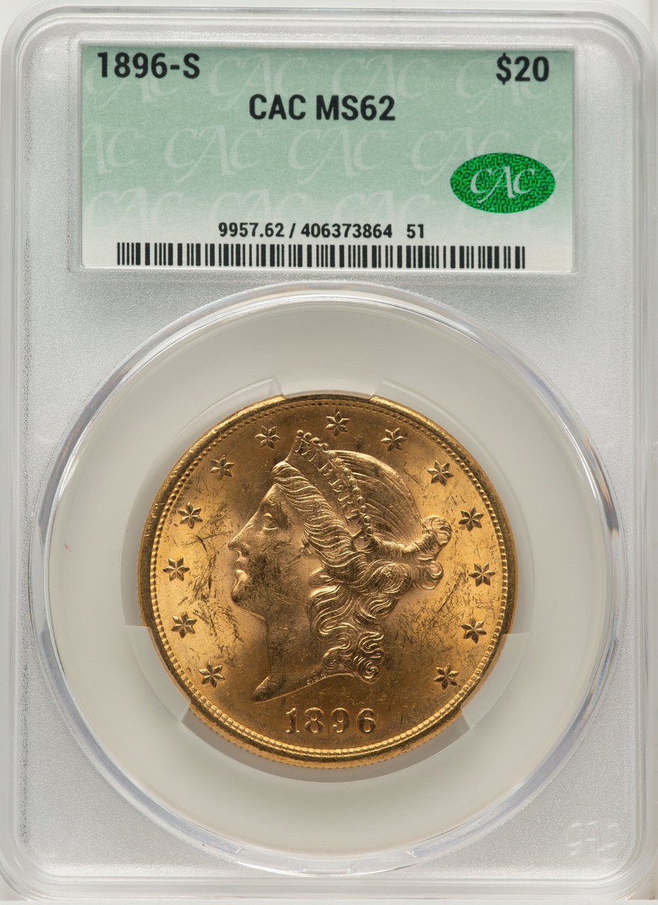 1896-S $20 CACG Plus Liberty Double Eagle CACG MS62+