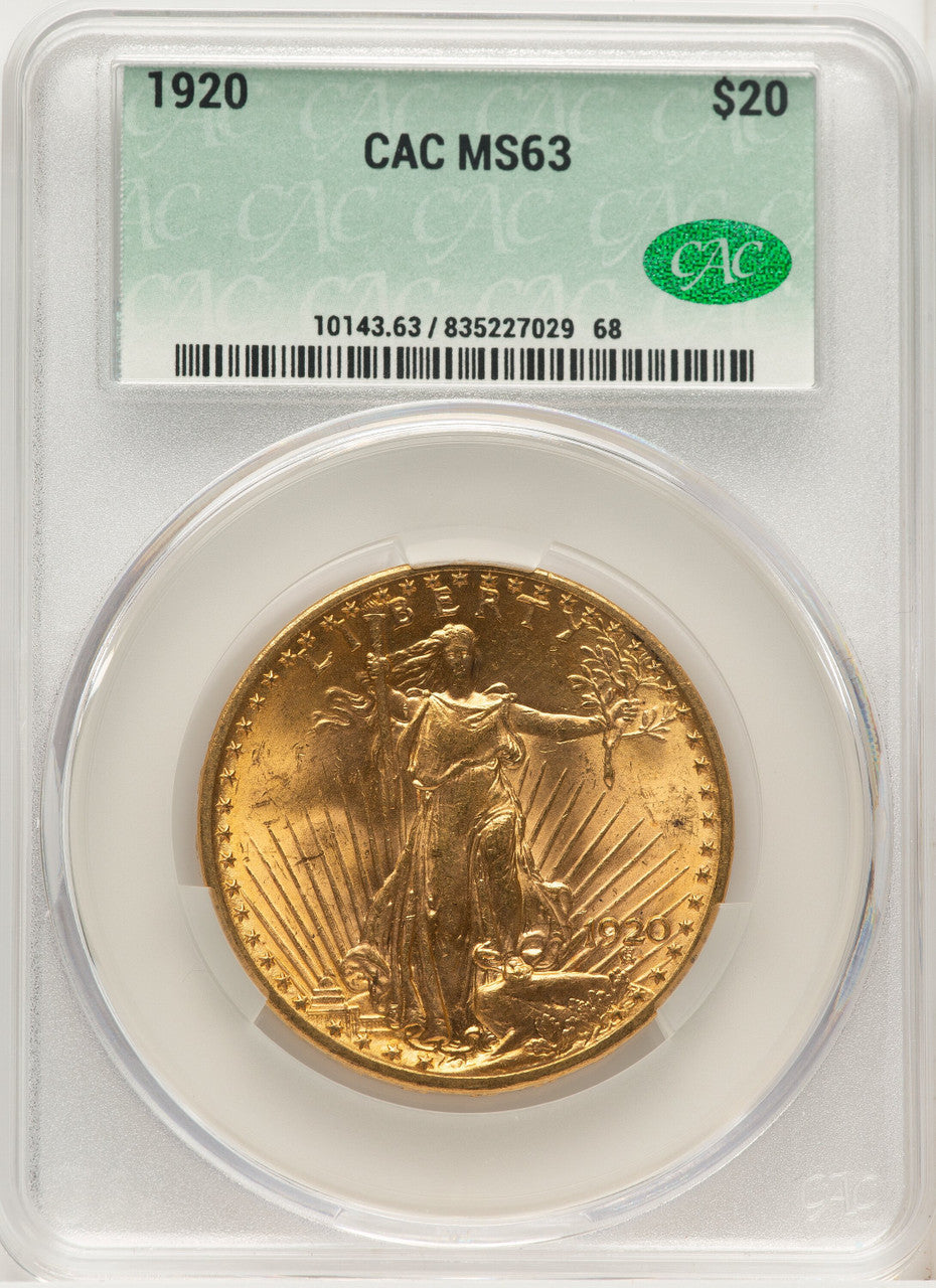 1920 $20 Saint-Gaudens Double Eagle CACG MS63