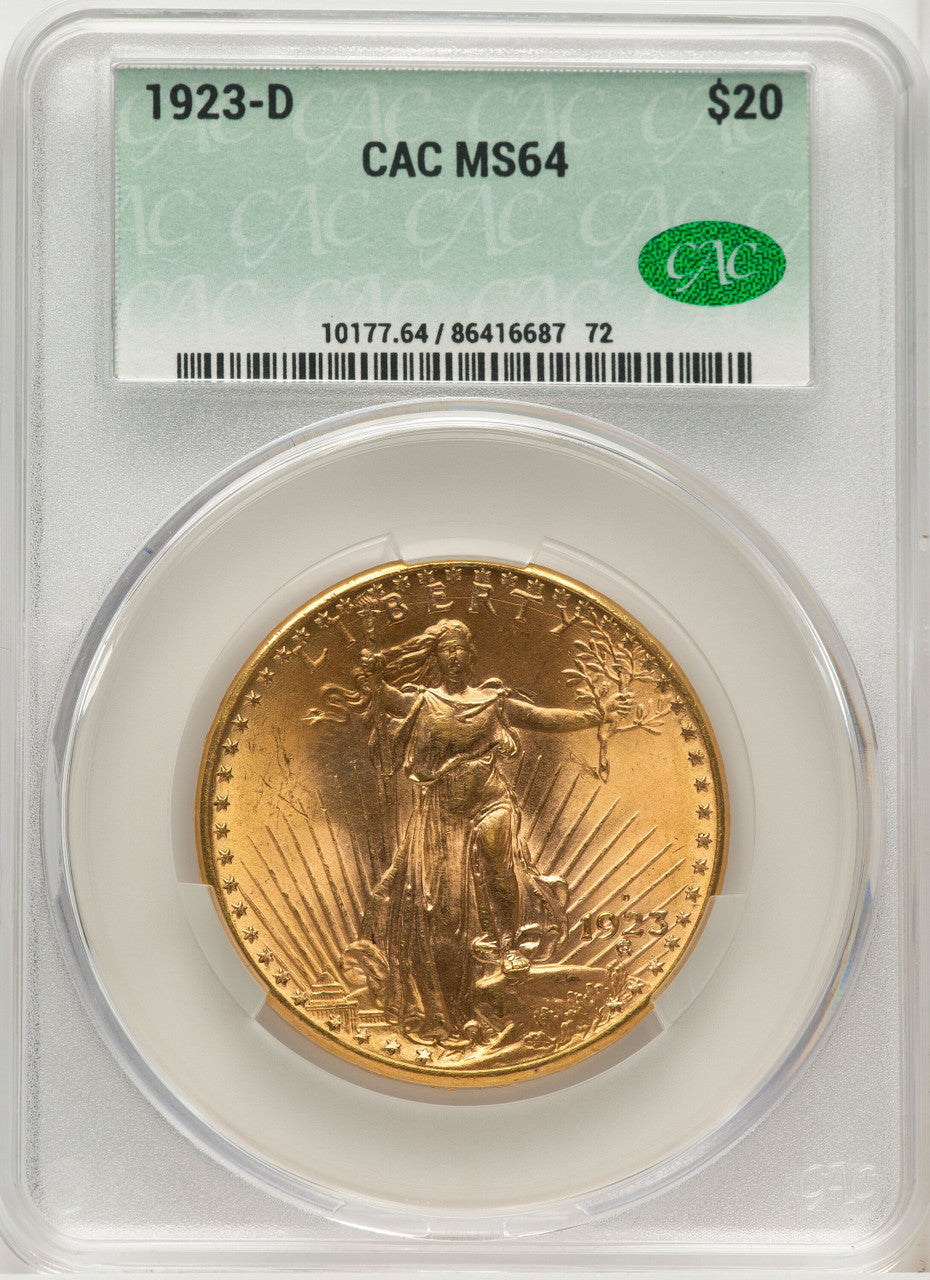 1923-D $20 Saint-Gaudens Double Eagle CACG MS64
