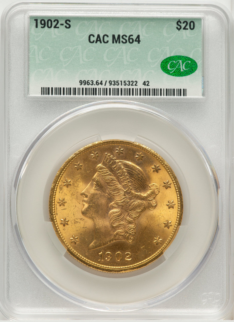 1902-S $20 Blue Gradient Liberty Double Eagle CACG MS64