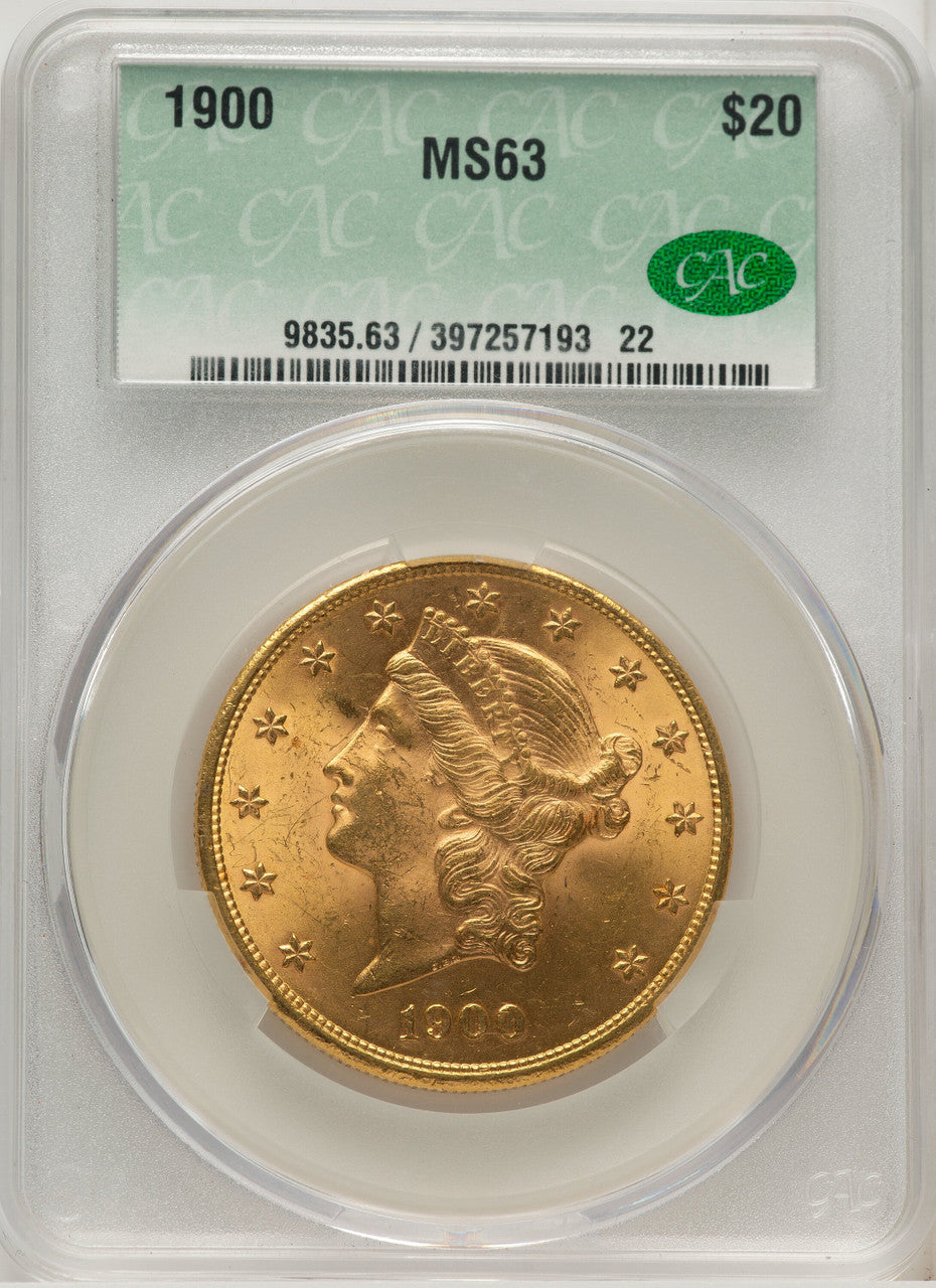 1900 $20 CAC Liberty Double Eagle CACG MS63