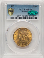 1907 $10 Liberty CAC Liberty Eagle PCGS MS64