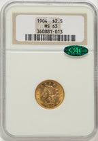 1904 $2.50 CAC Liberty Quarter Eagle NGC MS63