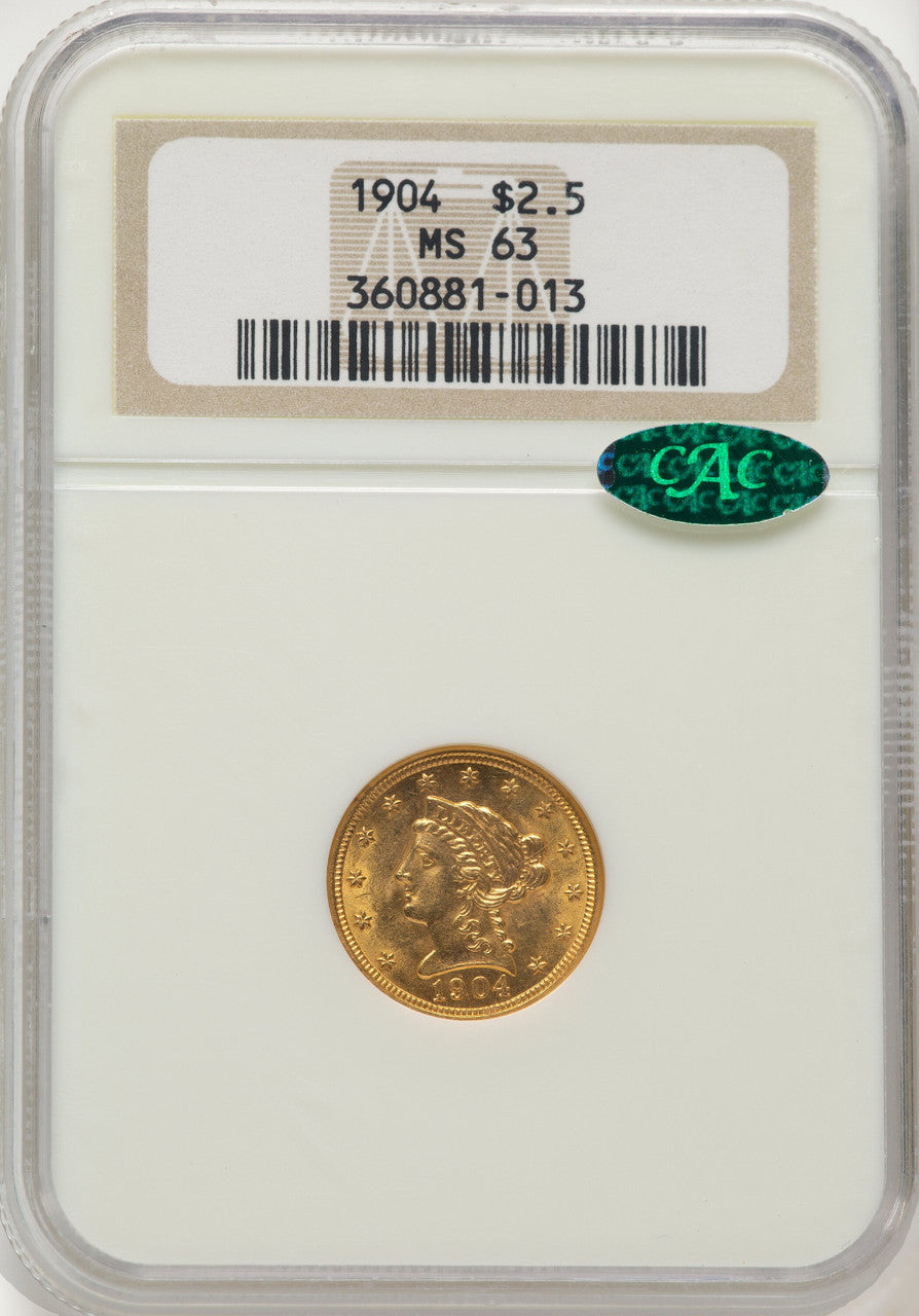 1904 $2.50 CAC Liberty Quarter Eagle NGC MS63