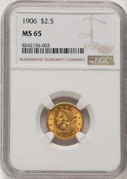 1906 $2.50 Liberty Quarter Eagle NGC MS65 (506636002)