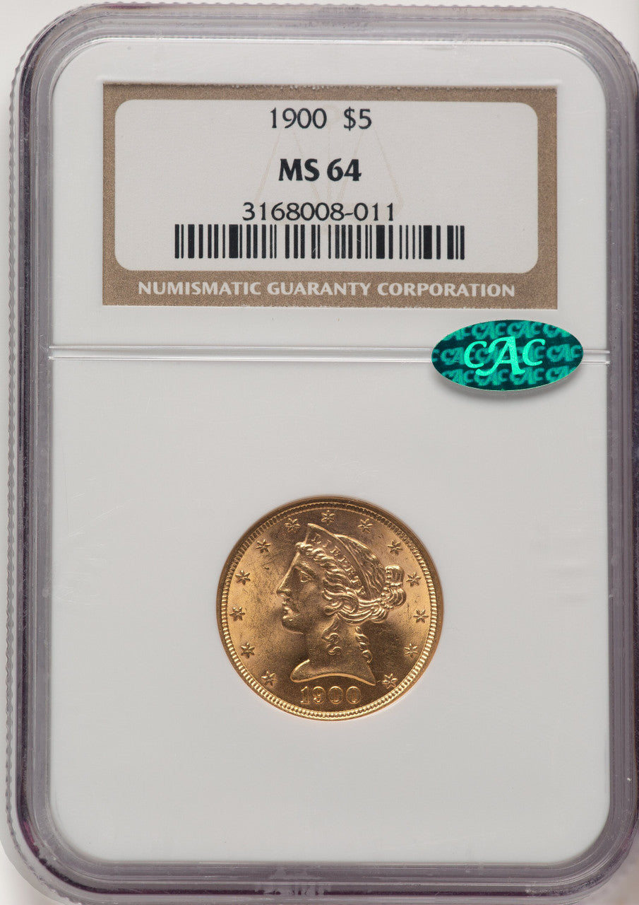 1900 $5 CAC Liberty Half Eagle NGC MS64 (520893026)