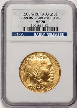 2008-W $50 One-Ounce Gold Buffalo First Strike ER Blue NGC MS70