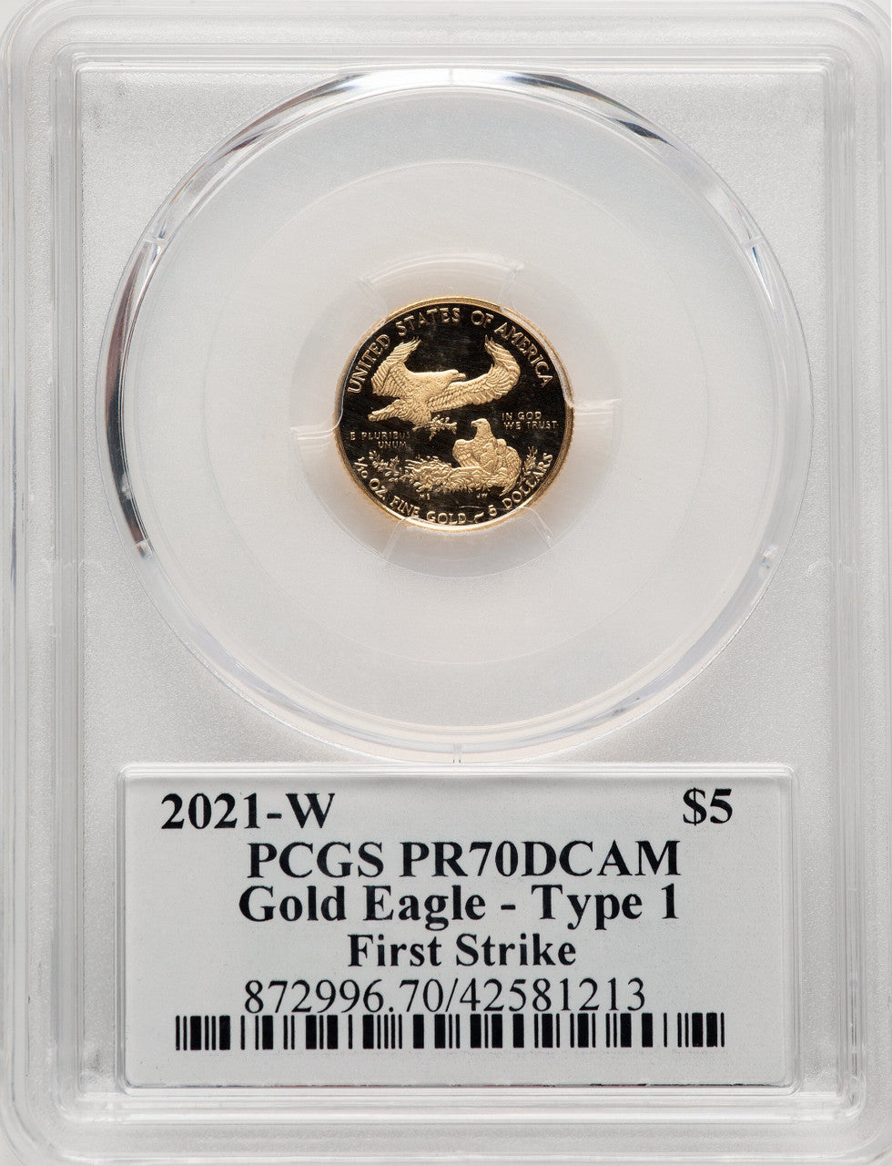 2021-W $5 Tenth Ounce Gold Eagle Type Two FS FS George Casey PCGS PR70