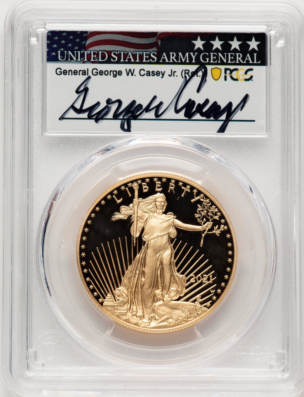 2021-W $50 One Ounce Gold Eagle T-1 First Strike FS George Casey PCGS PR70