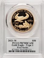 2021-W $50 One Ounce Gold Eagle T-1 First Strike FS George Casey PCGS PR70
