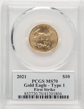 2021 $10 Quarter Ounce Gold Eagle T-1 First Strike FS George Casey PCGS MS70