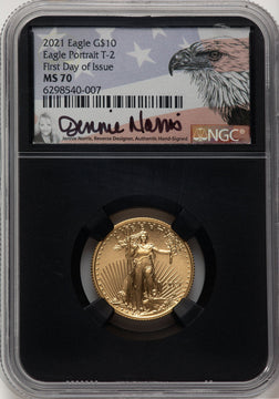 2021 $10 Quarter Ounce Gold Eagle Type Two FDI NGC MS70 Norris