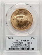 2021 One-Ounce Gold Eagle Type Two FDI PCGS MS70