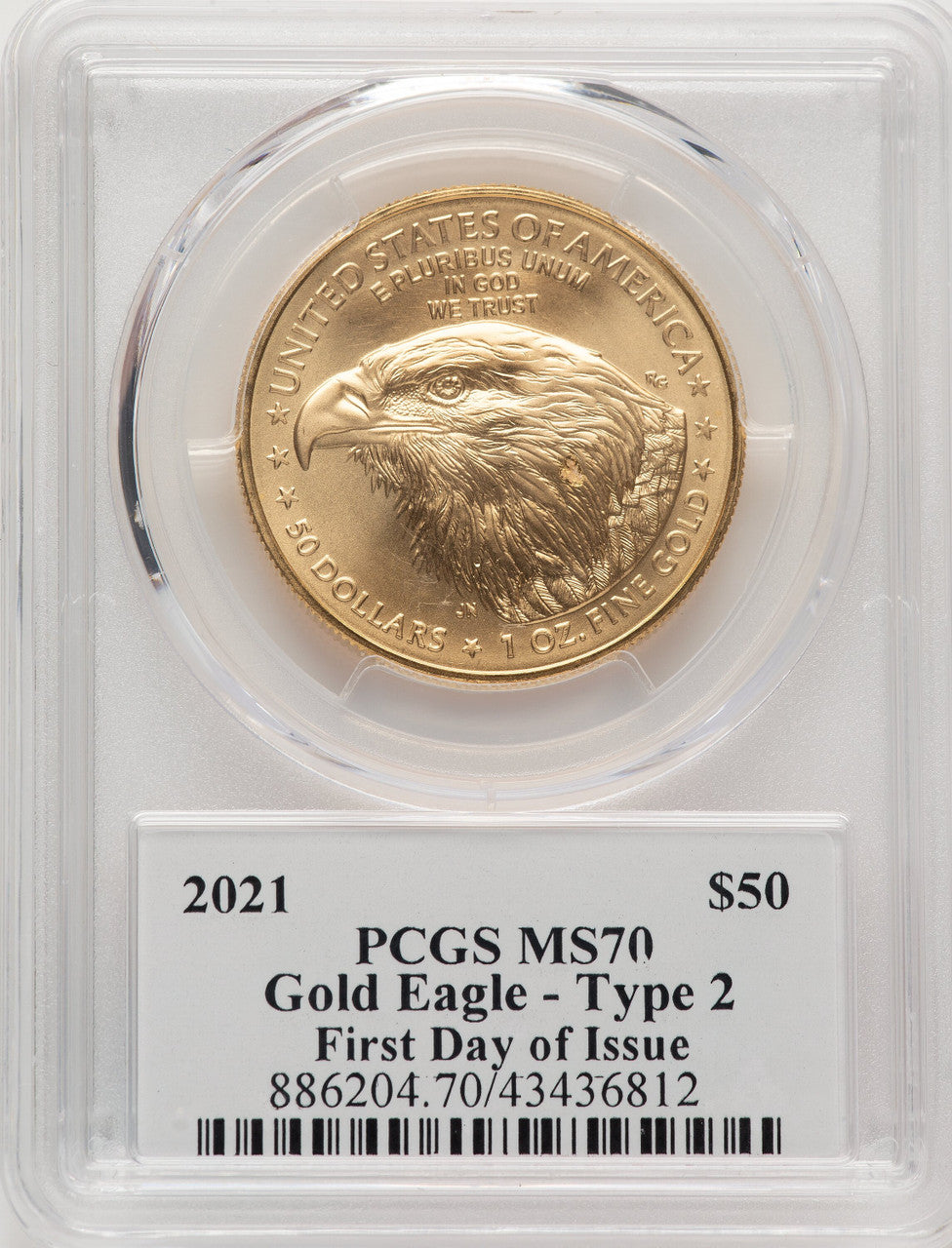 2021 One-Ounce Gold Eagle Type Two FDI Cleveland Blue Eagle FDI Thomas Cleveland PCGS MS70