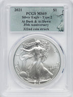 2021 American Silver Eagle Type 2 At Dusk & Dawn 35th Anniversary 322nd PCGS MS69