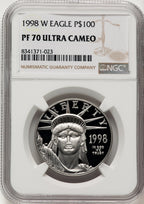 1998-W $100 One-Ounce Platinum Eagle Statue of Liberty Brown Label NGC PF70 (775785015)