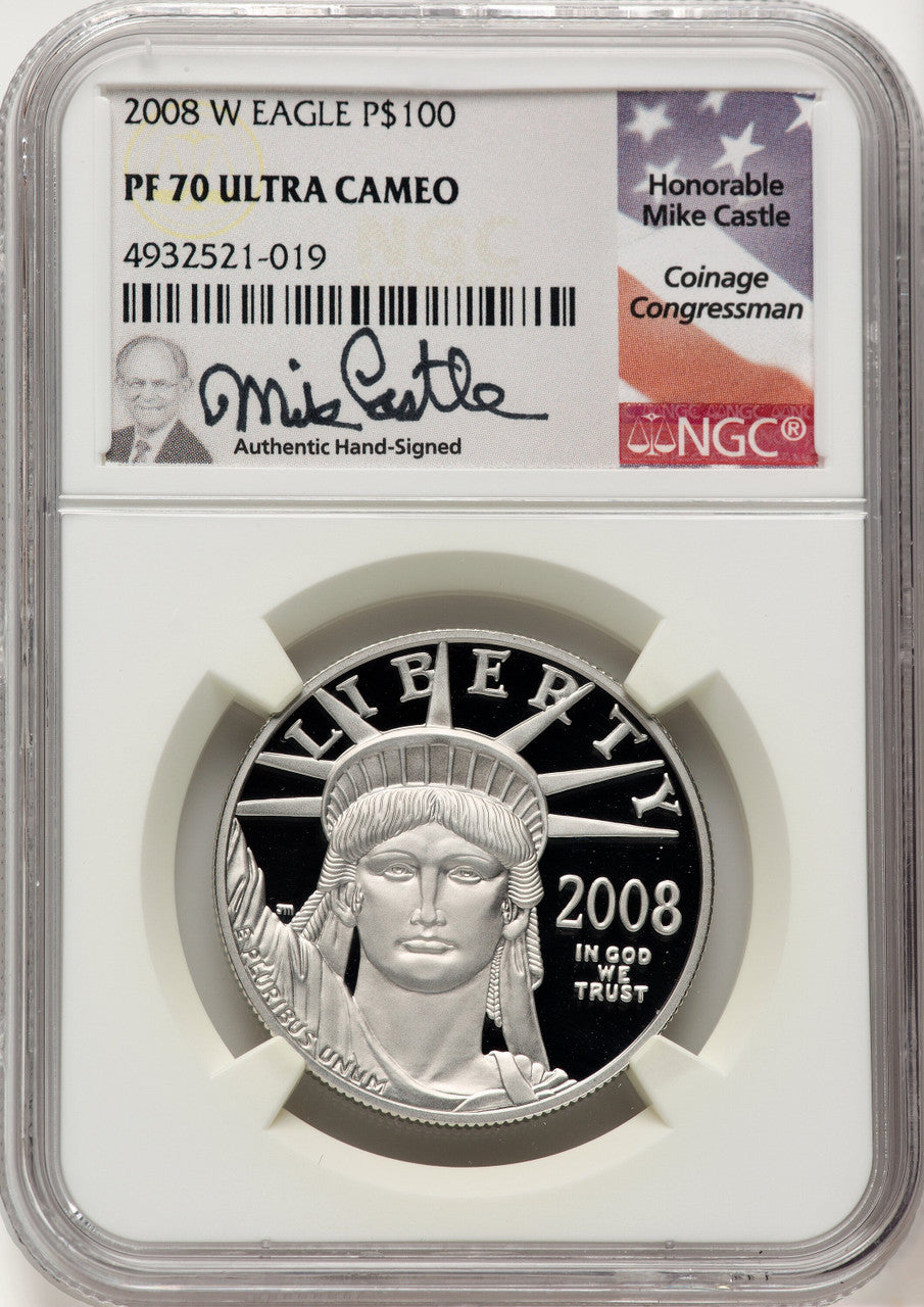 2008-W $100 One-Ounce Platinum Eagle Statue of Liberty Mike Castle NGC PF70