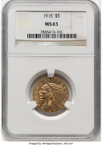1915 $5 Indian Half Eagle NGC MS63 (777927014)