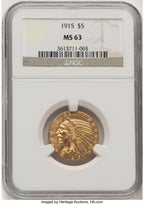 1915 $5 Indian Half Eagle NGC MS63 (777795020)